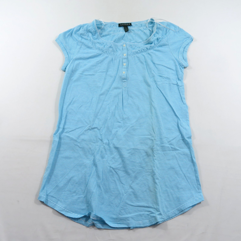 Lauren Ralph Lauren Sleeper Short Sleeve Shirt Blue White Womens Sz M Pajama